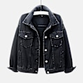 Miniatyrbilde 1 av 3: Dame Vår og Høst Jakker Varm Ensfarget Langermet Denim Jakke Yttertøy LGL Black XL