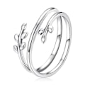 Miniatyrbilde 1 av 4: Søt Treblad-Stjerne Dobbel Ring 925 Sterling Sølv Åpne Ringer Justerbar Størrelse Enkel Stil for Kvinner Jenter Gaver til Henne Mor (LGL)