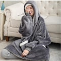 Miniatyrbilde 2 av 2: Genserteppe Oversized Hettegenser Brukbart Teppe Mykt Varmt Komfortabelt Stor Frontlomme LGL Grey