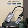 Miniatyrbilde 2 av 5: 2-i-1 HDMI-kompatibel til Type-C/USB3.0 Audio Video Capture Card 4K 60FPS Spill Capture Card LGL Grey
