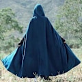 Miniatyrbillede 4 af 4: Middelalderlig Vintage Hætte Cape Frakke til Kvinder Vinter Vintage Elegant Vikingekåbe Enkelt Knap Kappe LGL Blue M