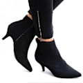 Miniatyrbild 2 av 3: Dam Dragkedja Låg Kitten Heel Ankelboots Spetsiga Skor Fir Yly- LGL Black 41