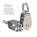 Miniatyrbillede 2 af 5: M20 enkelt sølv pulley gruppe 304 rustfrit stål enkelt hjul wire reb trækkraft trolley kran roterende krog løfte pulley (LGL)