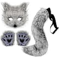 Miniatyrbild 1 av 5: Fuskpäls Rävsvans Katt Varg Cosplay Kostymset Plysch Mask Fluffiga Vantar Handskar Halloween Jul LGL Dark Gray