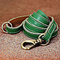 Miniatyrbillede 3 af 5: Ægte Læder Hundesnor 150cm Lang Stærk Hundesnor Kraftig Hundeline LGL Green 1.0cm*150cm