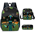 Pikkukuva 1 / 2: Uusi MINECRAFT-koululaukku ala- ja yläkoululaisille, Minecraft-pelin oheislaukku kolmiosainen setti -ZHENV [L]