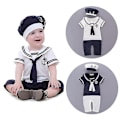 Pikkukuva 2 / 5: Vauvan poikien merimiesasu, vauvan puuvillainen romperihattu LGL White 12-18Months