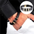 Miniatyrbild 1 av 5: Flätat armband i rostfritt stål och läder, magnetiskt armband i titan för män, presenter LGL B