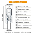 Miniatyrbild 4 av 5: G4 Glödlampa, 20-pack Halogen G4 12V 20W med G4 Bi-Pin Sockel, Hög Ljusstyrka G4 Glödlampa 12V 300LM för Skåpbelysning - WELLNGS (LGL)