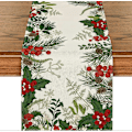 Miniatyrbillede 1 af 5: Holly Pine Cone Juledug, Sæsonbestemt Vinter Køkken Spisebord Dekoration til Hjemmefest Dekoration 33x183 cm-Grøn (LGL)