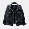 Miniatyrbild 1 av 3: Dam Vår Och Höst Jackor Varm Enfärgad Långärmad Jeansjacka Ytterkläder s202412243894 LGL Black XXL