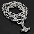 Miniatyrbillede 5 af 5: Halskæder med ulvehoved i rustfrit stål til mænd, nordisk Thors hammer Mjølner vedhæng, skandinavisk kongekæde, vikingesmykker LGL Steel 70cm
