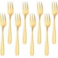 Miniatyrbilde 1 av 5: Kakegaffel i rustfritt stål med 3 tenner, fruktgaffel, 8-delt gullgaffelsett, speilpolert, perfekt for bryllup, fest, dessert (LGL)