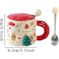 Pikkukuva 4 / 5: Joulumuki, 450 ml keraaminen muki kannella, joulumuki lusikalla, söpöt kahvimukit keraamiset, joululahjat (Piparkakkumies) (LGL)