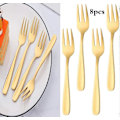 Miniatyrbilde 3 av 5: Kakegaffel i rustfritt stål med 3 tenner, fruktgaffel, 8-delt gullgaffelsett, speilpolert, perfekt for bryllup, fest, dessert (LGL)