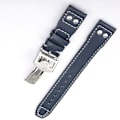 Miniatyrbild 1 av 2: För IWC Läderarmband med Nitar Viklås i Äkta Läder 21mm 22mm LGL Blue 21mm