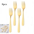 Miniatyrbilde 2 av 5: Kakegaffel i rustfritt stål med 3 tenner, fruktgaffel, 8-delt gullgaffelsett, speilpolert, perfekt for bryllup, fest, dessert (LGL)