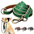 Miniatyrbillede 1 af 5: Ægte Læder Hundesnor 150cm Lang Stærk Hundesnor Kraftig Hundeline LGL Green 1.0cm*150cm
