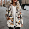 Miniatyrbillede 2 af 5: Afslappet Dame Varm Lomme Hættetrøje Langærmet Lynlås Vintage Frakker Blomster Fleece Jakke LGL navy blue M