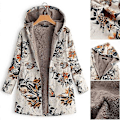 Miniatyrbillede 3 af 5: Afslappet Dame Varm Lomme Hættetrøje Langærmet Lynlås Vintage Frakker Blomster Fleece Jakke LGL navy blue XL