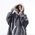 Miniatyrbilde 1 av 2: Genserteppe Oversized Hettegenser Brukbart Teppe Mykt Varmt Komfortabelt Stor Frontlomme LGL Grey