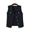 Miniatyrbilde 1 av 5: Cowboy Vest Dame Kort Vår og Sommer Pluss Størrelse Rå Kant Ermeløs Jakke Hull Cardigan LGL black L