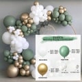 Miniatyrbilde 2 av 5: 137PCS Grønn Ballongbue Sett, Grønn Hvit Ballongbue med Salvie Grønne Ballonger Metalliske Gullballonger