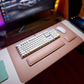 Miniatyrbild 2 av 5: Dubbelsidig PU Läder Mus Handledskudde Tangentbord Handledsstöd Bricka Musmatta LGL Pink and blue