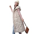 Miniatyrbilde 1 av 5: Lang vattert vest for kvinner, vintervest, overgangsvest, vinterjakke, lang vest, vintervest, lett, varm, vattert, avslappet, glidelås, puffer Ja LGL BEIGE XL
