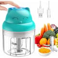 Mini elektrisk mathackare 250 ml - Rostfritt stål - 3 blad - Vitlökspress