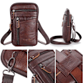 Miniatyrbild 6 av 11: Herr Äkta Läder Mode Telefonficka Bältesväska Midjeväska Crossbody Pack Y black One-size