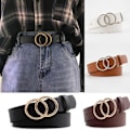 Miniatyrbild 9 av 11: Boho Dam Bälte Dubbel Ring PU Läder Metallspänne Bälten Jeans Mångsidigt Byxbälte Klänning P0K0 Camel one-size
