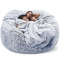 Miniatyrbild 5 av 5: Lat soffa Sittpuff Konstgjord päls Sittpuff Bönpåse Soffa (135cm*65cm Snöblå)