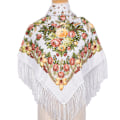 Miniatyrbild 1 av 8: Retro blommig sjal, muslimsk huvudduk tryckt med tofsar, huvudduk i etnisk stil, 90cm x 90cm, vita gula blommor White yellow flowers