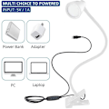 Miniatyrbilde 5 av 5: 5cm, Hvit Øyebeskyttelse Soverom LED Klemme, Mini USB Bordlampe, 360 Graders Justerbar Leselampe for Lesing