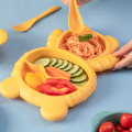 Miniatyrbilde 5 av 5: Sett, porsjonskontroll delt tallerken med gaffel og skje for yellow