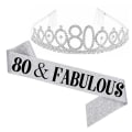 Miniatyrbilde 2 av 2: Kvinner glitrende Rhinestone Brev Trykk Sash Tiara Sett bursdag Silver 80 år gammal