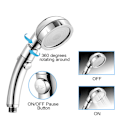 Miniatyrbild 4 av 5: Badrum Premium duschhuvud Justerbar One-Click Water Stop Switch Multifunktion Superladdning Silver