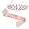Miniatyrbillede 1 af 2: Kvinder Glitrende Rhinestone Brev Print Sash Tiara Sæt Fødselsdag Roséguld 40 år gammal