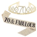 Miniatyrbillede 1 af 2: Kvinder Glitrende Rhinestone Brev Print Sash Tiara Sæt Fødselsdag Golden 70 Years Old
