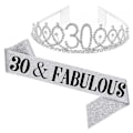 Pikkukuva 1 / 2: Naisten kiiltävä Rhinestone-kirjainpainatus Vyö Tiara Setti syntymäpäivä Silver 30 år gammal
