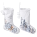 Miniatyrbilde 1 av 5: Hvite kunstige pels julestrømper brodert, 2 stk