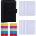 Miniatyrbillede 1 af 4: 12 stk. A6 ringbindslommer løsbladsposer 6 ringbind Kontant budgetkonvoluttersystem, A6 Pu læderbindssæt Black