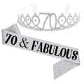 Miniatyrbillede 2 af 2: Kvinder Glitrende Rhinestone Brev Print Sash Tiara Sæt Fødselsdag Silver 70 år gammal