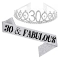 Miniatyrbild 2 av 2: Kvinnor glittrande Rhinestone Brev Print Sash Tiara Set födelsedag Silver 30 år gammal