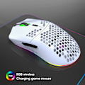 Miniatyrbillede 1 af 5: Hvid trådløs mus, RGB-belyst musehul Makroprogrammering Gamingmus 6 knapper til at slukke lys