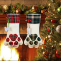Miniatyrbilde 6 av 6: Jule-sokker 2-pakke, 18 tommer stor størrelse buffalo plaid plysj hund jule-sokker for rominnredning, hund katt pote mønster juledekorasjon