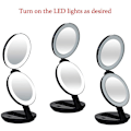Miniatyrbillede 3 af 5: Tri-fold makeup spejl, transportabelt foldbart skønheds dobbeltsidet lille LED spejl med fyldlys (sort Diameter 11,43*2,9 cm)