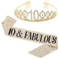 Miniatyrbillede 1 af 2: Kvinder Glitrende Rhinestone Brev Print Sash Tiara Sæt Fødselsdag Golden 10 Years Old