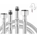 Miniatyrbilde 1 av 5: 2-pakning rustfrie stålomspunnet fleksible slanger for kjøkken/vask blandebatteri monobloc 1/2 tilkobling 600mm lang